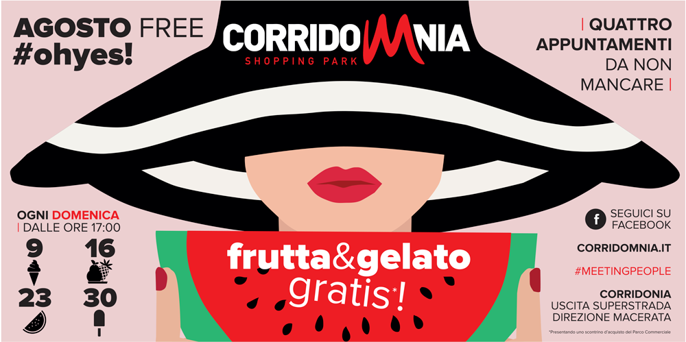 Ad agosto frutta e gelato gratis al Corridomnia Shopping Park. Con il contest #ohyes si vincono buoni acquisto da 100€